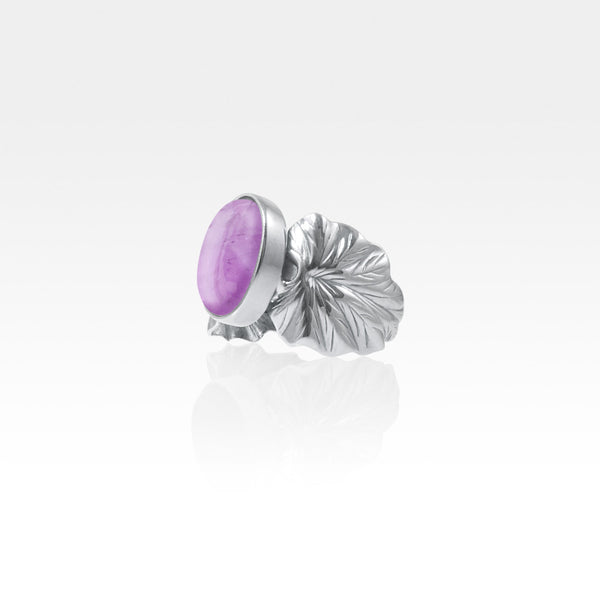 Art Deco Leaf Amethyst Ring Silver Side View