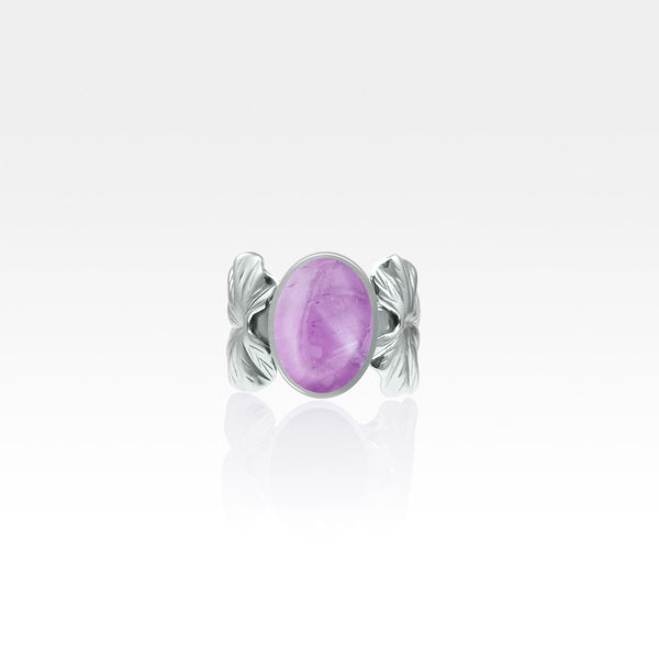 Art Deco Leaf Amethyst Ring Silver