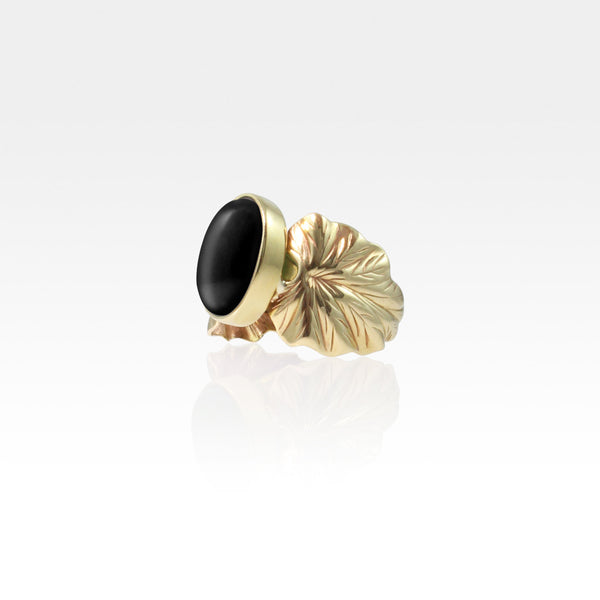 Art Deco Leaf Black Onyx Ring Side View