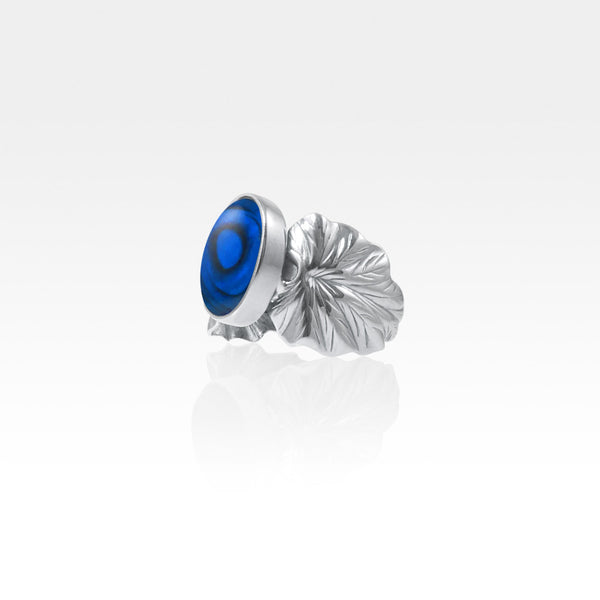 Art Deco Leaf Blue Abalone Ring Silver Side View