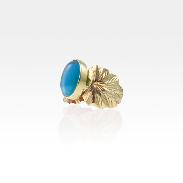 Art Deco Leaf Blue Onyx Ring Side View