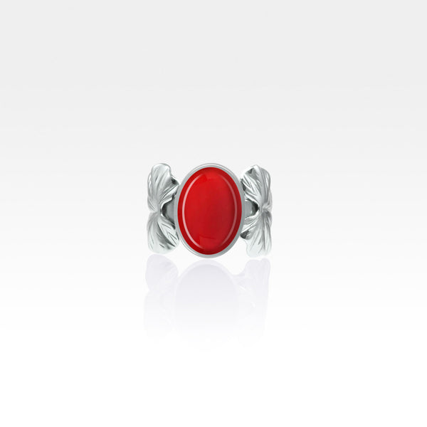 Art Deco Leaf Carnelian Ring Silver