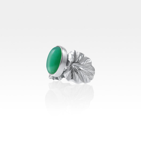 Art Deco Leaf Green Onyx Ring Silver Side View