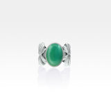Art Deco Leaf Green Onyx Ring Silver
