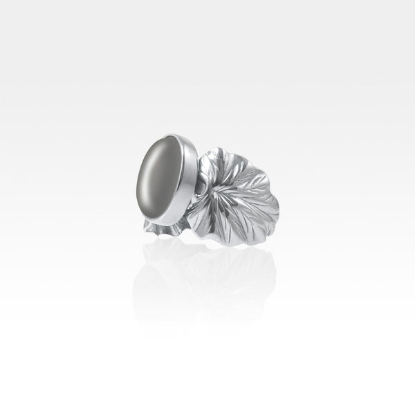 Art Deco Leaf Hematite Ring Silver Side View
