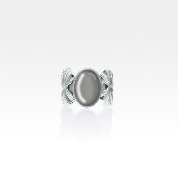 Art Deco Leaf Hematite Ring Silver