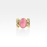 Art Deco Leaf Pink Cat's Eye Ring