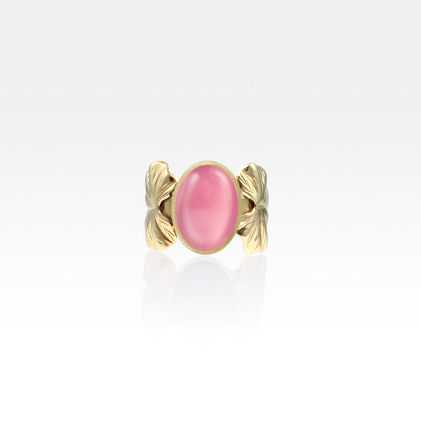 Art Deco Leaf Pink Cat's Eye Ring
