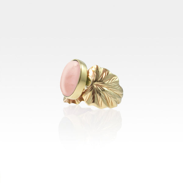 Art Deco Leaf Rose Quartz Ring Side View