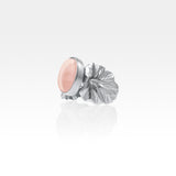 Art Deco Leaf Rose Quartz Ring Silver Side View