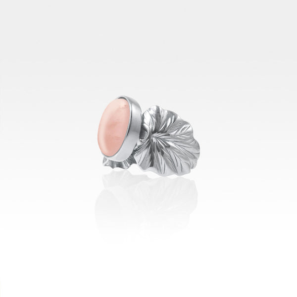 Art Deco Leaf Rose Quartz Ring Silver Side View