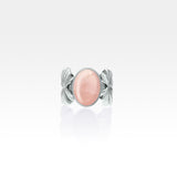Art Deco Leaf Rose Quartz Ring Silver