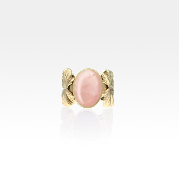 Art Deco Leaf Rose Quartz Ring