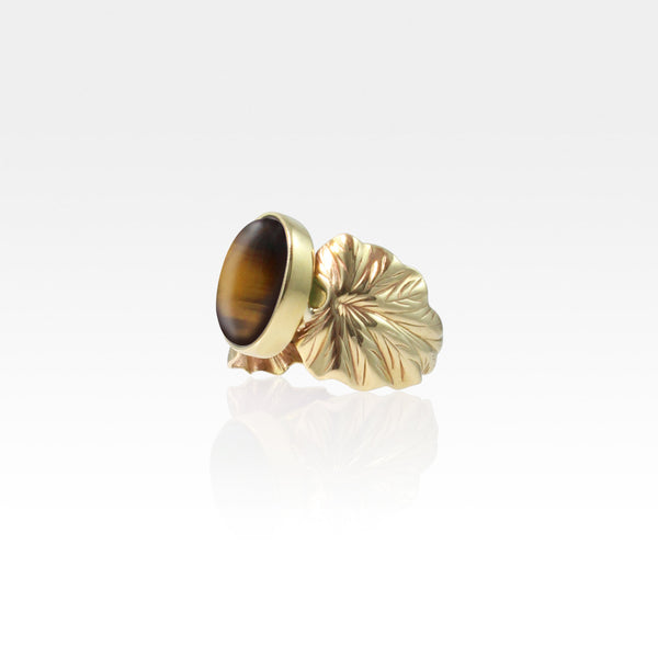 Art Deco Leaf Tiger's Eye Ring Side View