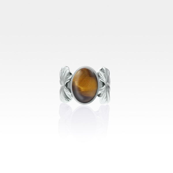 Art Deco Leaf Tiger's Eye Ring Silver