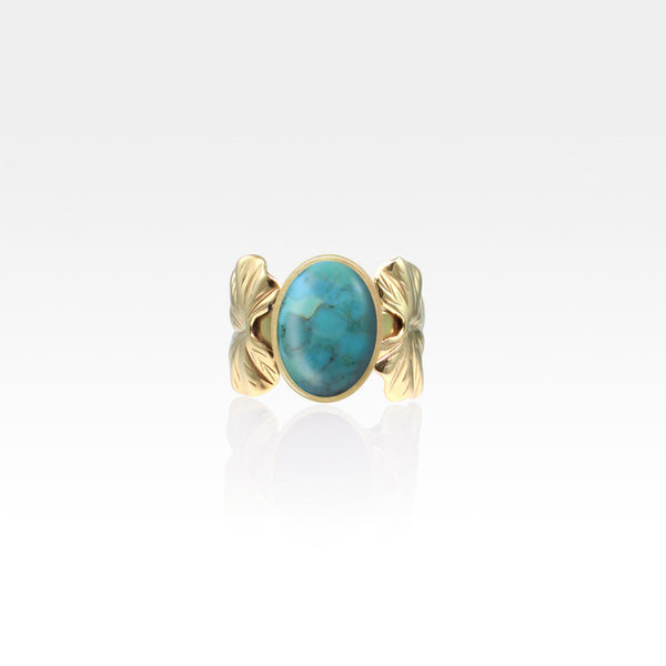 Art Deco Leaf Turquoise Ring