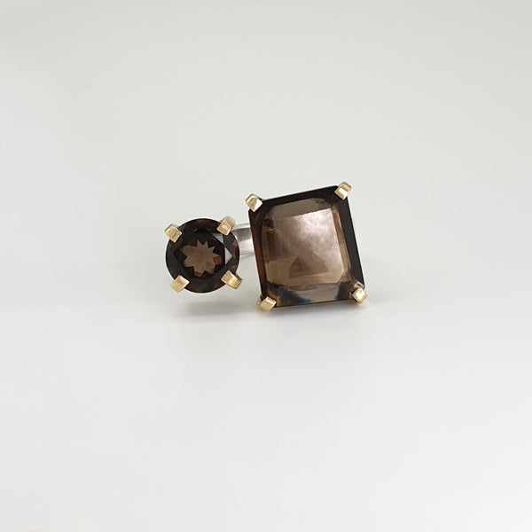 Double Smoky Quartz Ring Front
