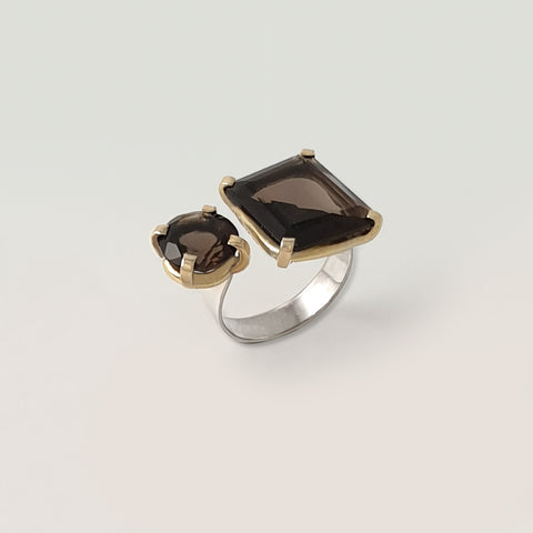 Double Smoky Quartz Ring