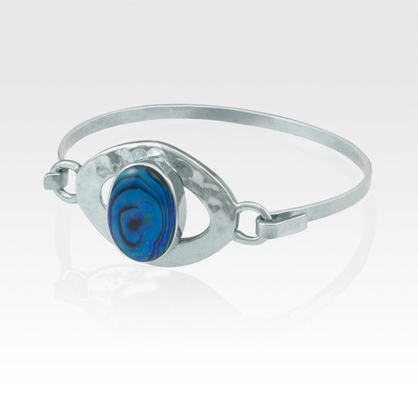 Hammered Bangle Abalone Shell Blue Silver