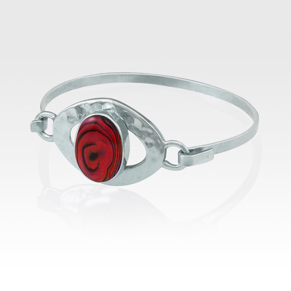 Hammered Bangle Abalone Shell Red Silver