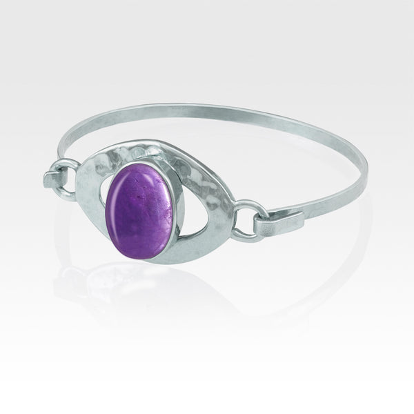 Hammered Bangle Amethyst Silver