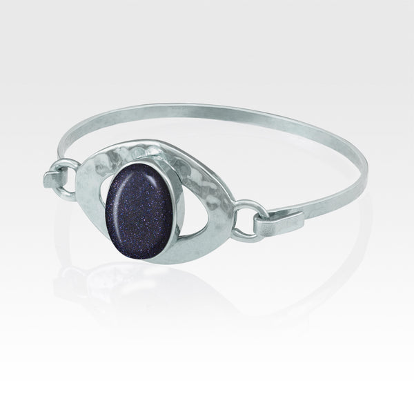 Hammered Bangle Goldstone Silver