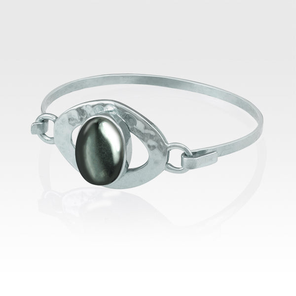 Hammered Bangle Hematite Silver
