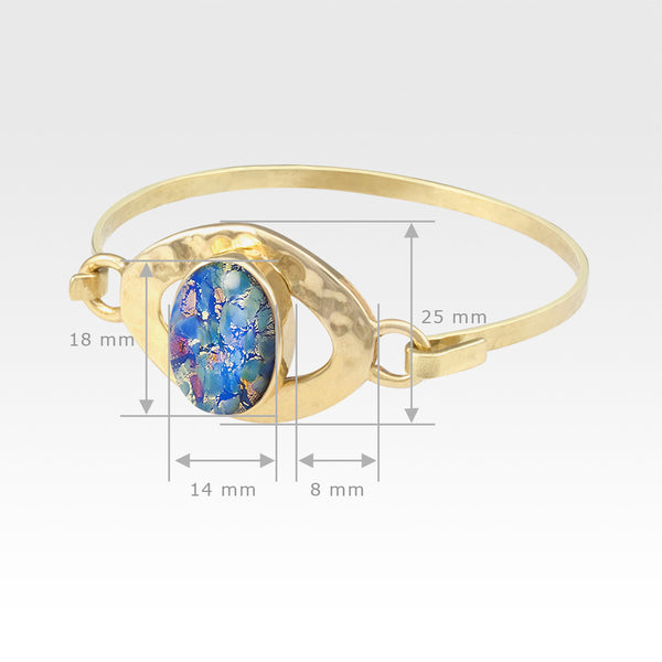 Hammered Bangle Vintage Glass Blue Measurements