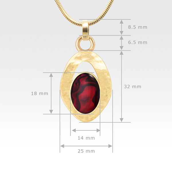 Hammered Pendant Abalone Shell Red Measurements