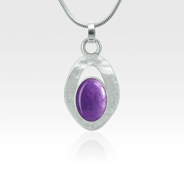 Hammered Pendant Amethyst Silver