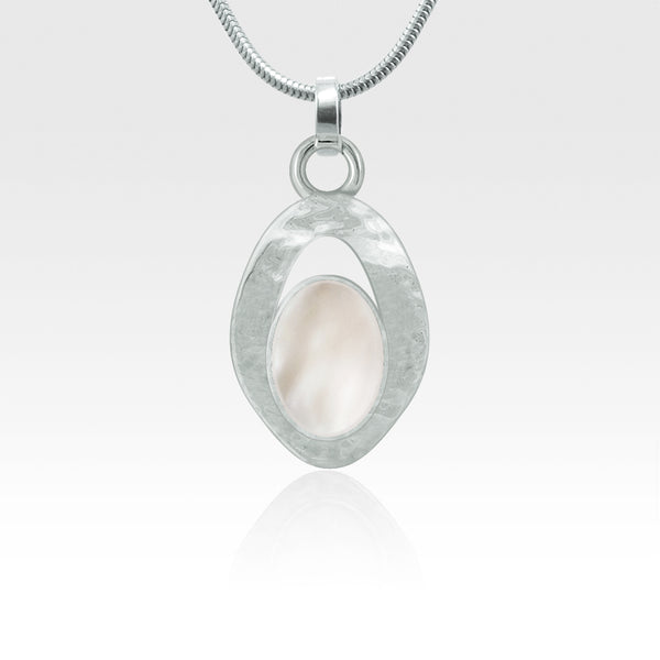 Hammered Pendant Mother of Pearl Shell Silver