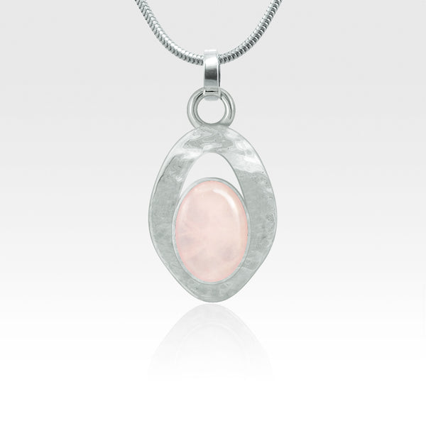 Hammered Pendant Quartz Rose Silver