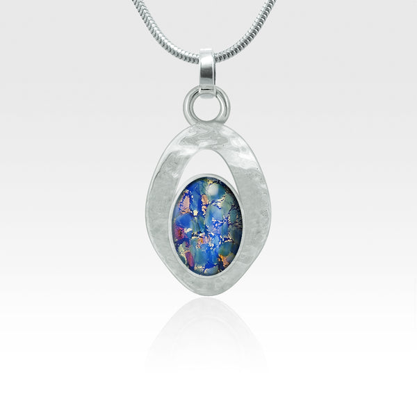 Hammered Pendant Vintage Glass Blue Silver