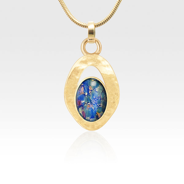 Hammered Pendant Vintage Glass Blue