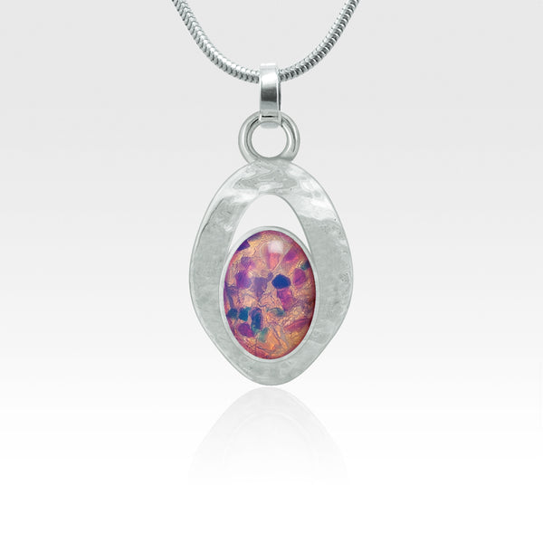 Hammered Pendant Vintage Glass Opal Silver