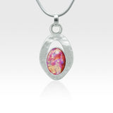 Hammered Pendant Vintage Glass Pink Silver