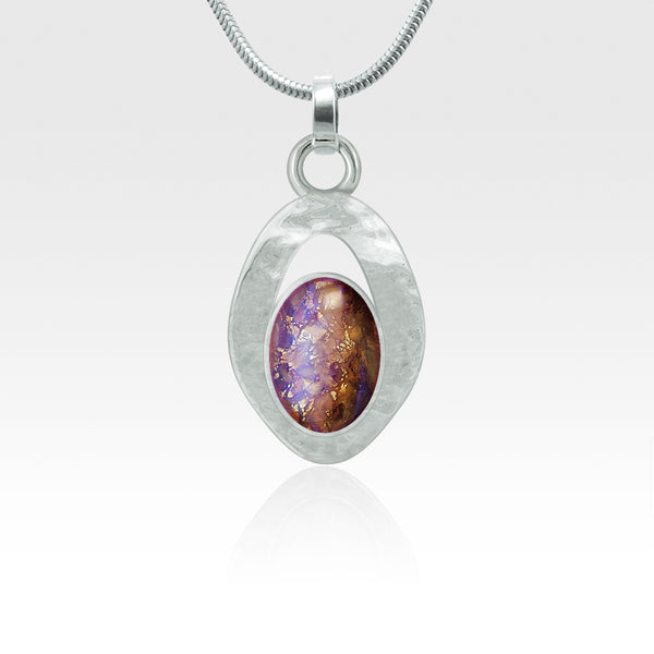 Hammered Pendant Vintage Glass Purple Silver