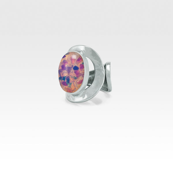 Hammered Ring Vintage Glass Opal Silver