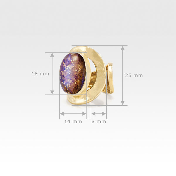 Hammered Ring Vintage Glass Purple Measurements