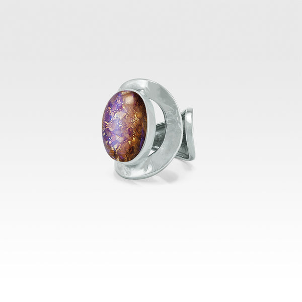 Hammered Ring Vintage Glass Purple Silver