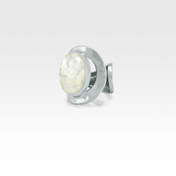 Hammered Ring Vintage Glass White Silver