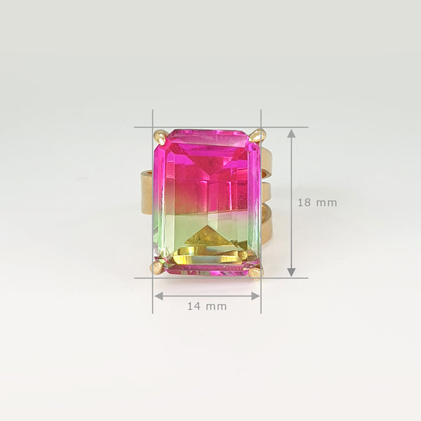 Multi-Facet Bi Colour Tourmaline Ring Measurements