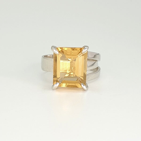 Multi-Facet Citrine Octagon Ring Silver