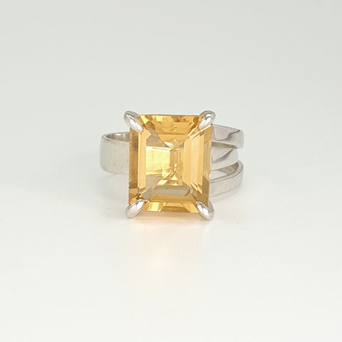 Multi-Facet Citrine Octagon Ring Silver