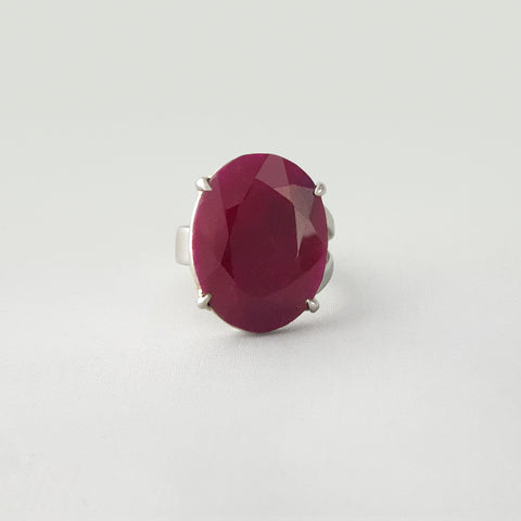 Multi-Facet Ruby Silver Ring Large