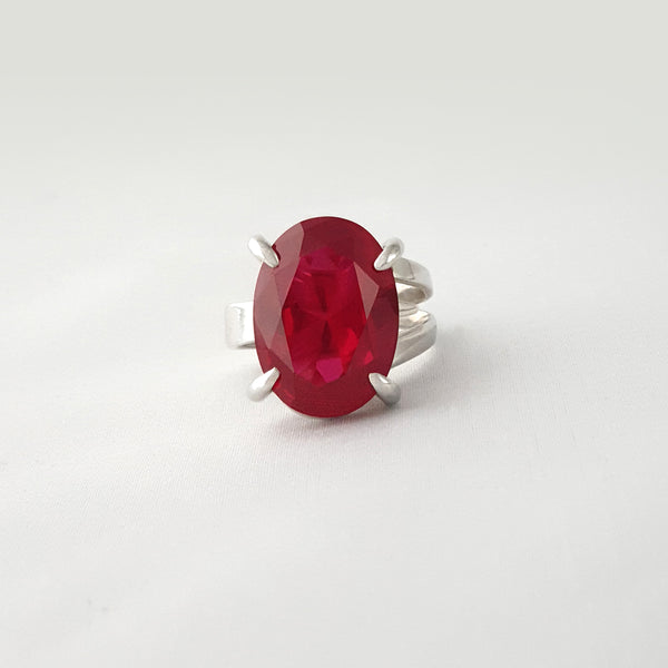 Multi-Facet Ruby Silver Ring