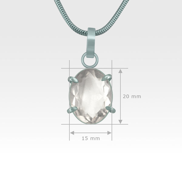 Multi-Facets Clear Quartz Oval Pendant Silver Measurements