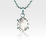Multi-Facets Clear Quartz Oval Pendant Silver
