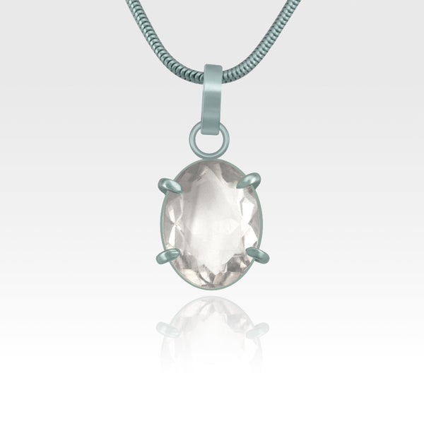 Multi-Facets Clear Quartz Oval Pendant Silver