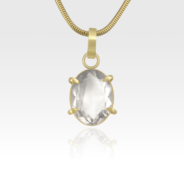 Multi-Facets Clear Quartz Oval Pendant